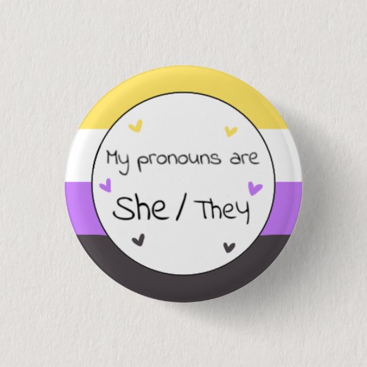 Nonbinary zij/Zij Pronoun Pin Ronde Button 3,2 Cm (Voorkant)