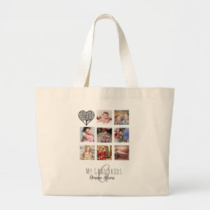 NONNA 8 x Foto Collage Kleinkinderen Stamboom Grote Tote Bag