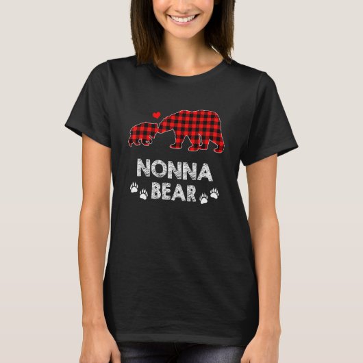 Nonna Beer Vrouwen Rood Plaid Kerst Pyjama Familie T-shirt (Voorkant)
