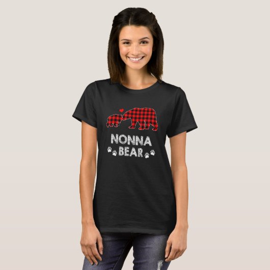 Nonna Beer Vrouwen Rood Plaid Kerst Pyjama Familie T-shirt (Voorkant volledig)