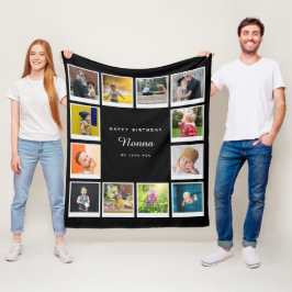 Nonna Birthday Photo Collage Sjabloon Black Fleece Deken
