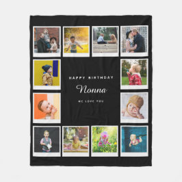 Nonna Birthday Photo Collage Sjabloon Black Fleece Deken