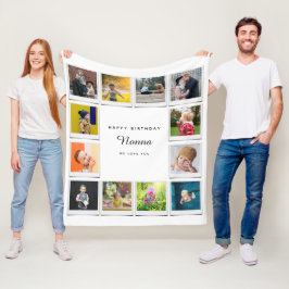 Nonna Birthday Photo Collage Sjabloon White Fleece Deken