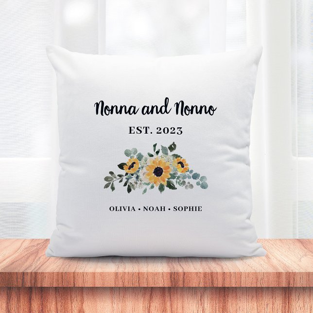 Nonna en Nonno | Rustieke zonnebloem en namen Kussen (An elegant, rustic keepsake pillow for your Nonna and Nonno)