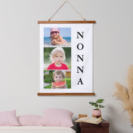 Nonna Grandma 3 Photo Collage Hangend Wandkleed (Slaapkamer)