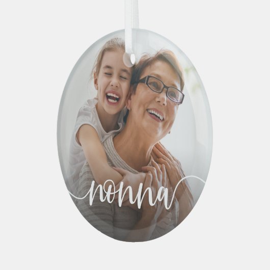 Nonna Grandma Script Overlay Glas Ornament (Voorkant links)