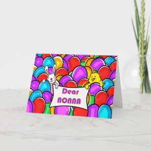 Nonna Pasen met Kleurrijke Eieren Konijn en Kuiken Kaart