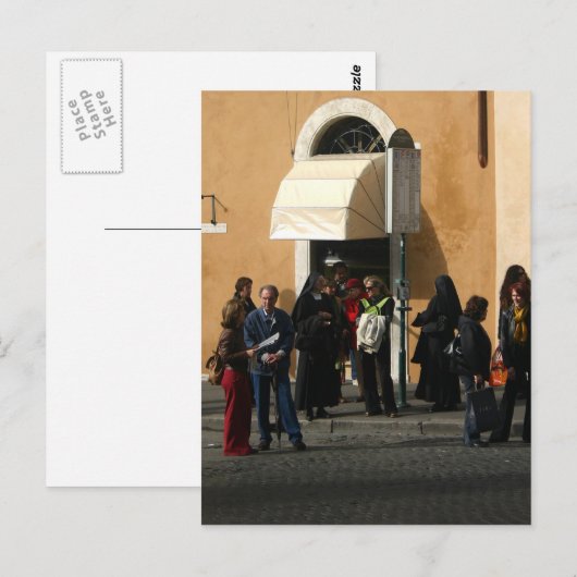 Nonnen bij bushalte briefkaart (Voorkant / Achterkant)