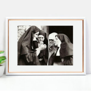 Nonnen die roken Vintage fotografie 12x8in Poster