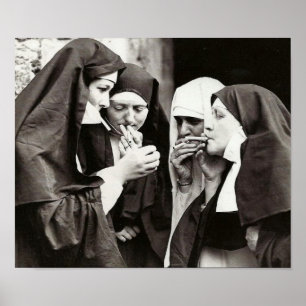 Nonnen die roken Vintage fotografie Poster