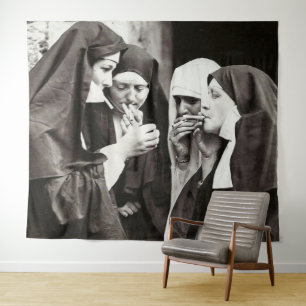 Nonnen die roken Vintage fotografie Wandkleed