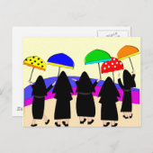 Nonnen met Paraplu's die "Regen " verwachten Briefkaart (Voorkant / Achterkant)