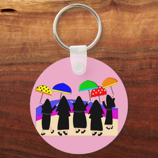 Nonnen met paraplu's die regen verwachten sleutelhanger (Achterkant)