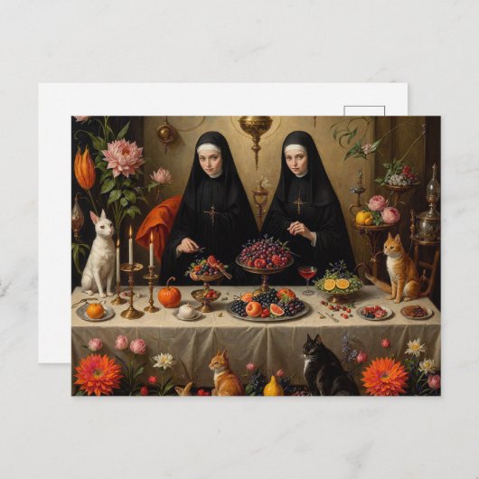 Nonnen Surreal Feest voor Felines Briefkaart (Voorkant / Achterkant)