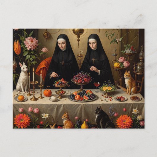 Nonnen Surreal Feest voor Felines Briefkaart (Voorkant)