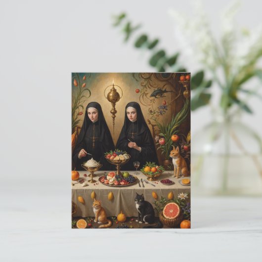 Nonnen Surreal Feest voor Katten Briefkaart (Staand voorkant)