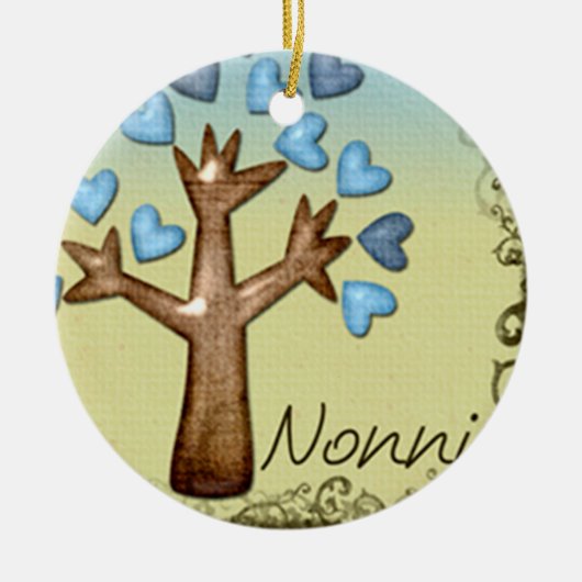 Nonni Heart Tree Blue Tan Keramisch Ornament (Voorkant)