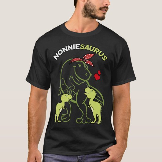 Nonniesaurus Nonnie 2 Kinder Dinosaurus Moederdag T-shirt (Voorkant)