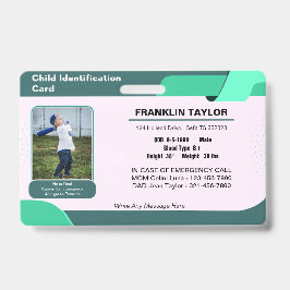 Nood ID-identificatiekaartbadge voor kinderen Badge