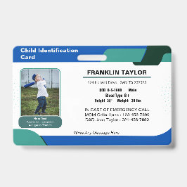 Nood ID-identificatiekaartbadge voor kinderen Badge