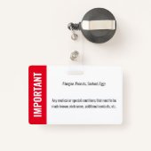 Noodallergische foto voor identificatie van kinder badge (Achterkant met intrekbare)