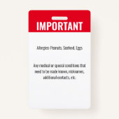 Noodallergische foto voor identificatie van kinder badge (Achterkant)