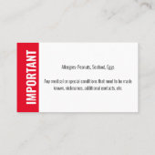 Noodallergische foto voor identificatie van kinder visitekaartje (Achterkant)