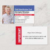 Noodallergische foto voor identificatie van kinder visitekaartje (Voorkant / Achterkant)