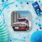 Noodambulance in CityScape Medical Rescue Papieren Bordje (Feest)