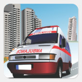 Noodambulance in CityScape Medical Rescue Vierkante Sticker (Voorkant)