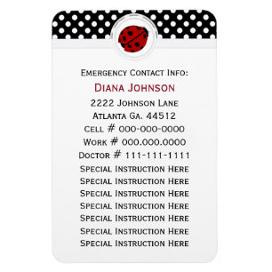Noodcontact: Ladybug en Polka Dot Magnet Magneet