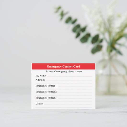 Noodcontact Visitekaartje (Staand voorkant)