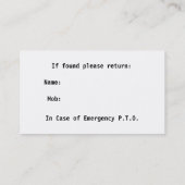 Noodcontactdozen Contactkaartje (Achterkant)