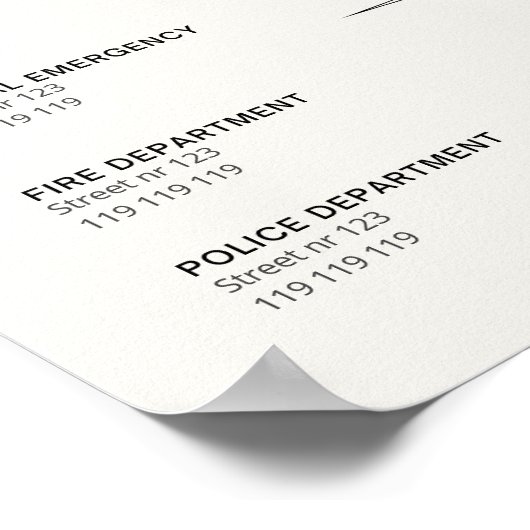 Noodcontacten hostel bed & breakfast info poster (Hoek)