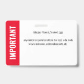 Noodidentificatie Allergie Foto Kind ID Badge (Achterkant)