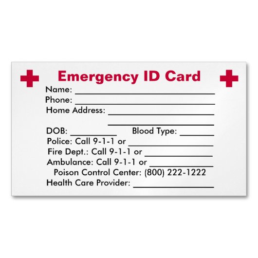 Noodidentiteitskaart Magnet Magnetisch Visitekaartje (Voorkant)