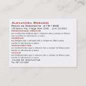 Noodkaarten Visitekaartje (Achterkant)