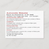 Noodkaarten Visitekaartje (Achterkant)