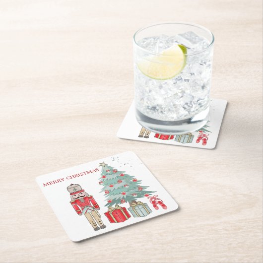 Noodkraker, kerstboom en cadeaus kartonnen onderzetters (Insitu)