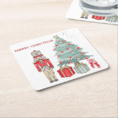 Noodkraker, kerstboom en cadeaus kartonnen onderzetters (Schuin)