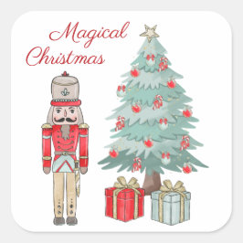 Noodkraker, kerstboom en cadeaus vierkante sticker
