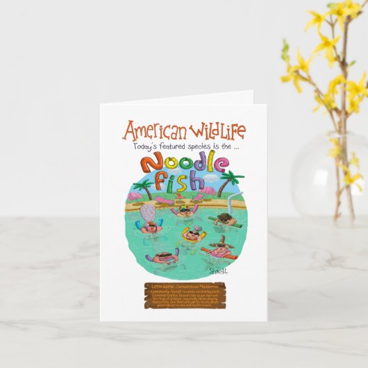 Noodle Fish Gefeliciteerd! Kaart (Gele Bloem)