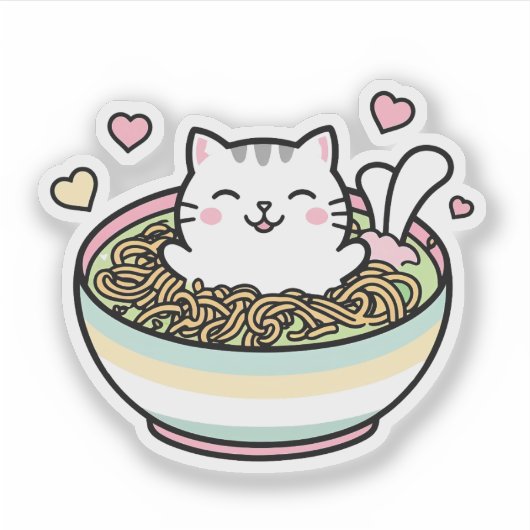 Noodle Kat - Kawaii Ramen Cat Sticker (Voorkant)