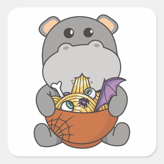 Noodles Japans Noodles Halloween Hippo Ramen Vierkante Sticker (Voorkant)