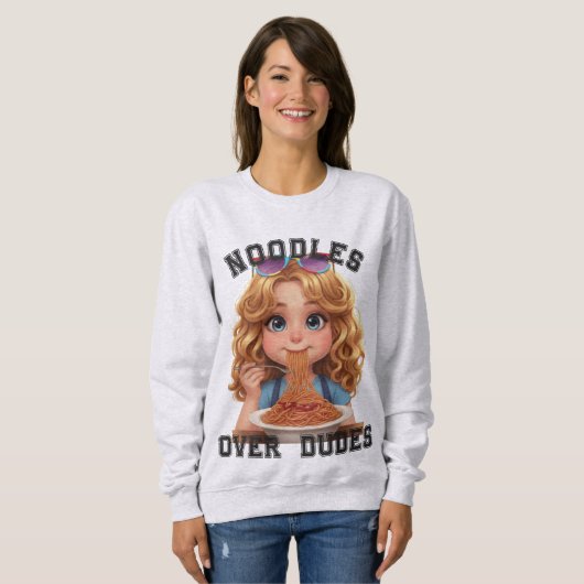 Noodles Over Dudes Funny Spaghetti Lover Hoodie Trui (Voorkant volledig)