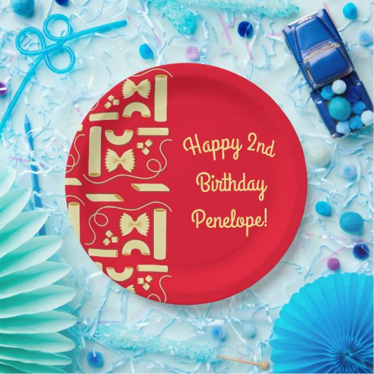 Noodles Pasta Kind 1e verjaardag Italiaanse Papieren Bordje (Feest)