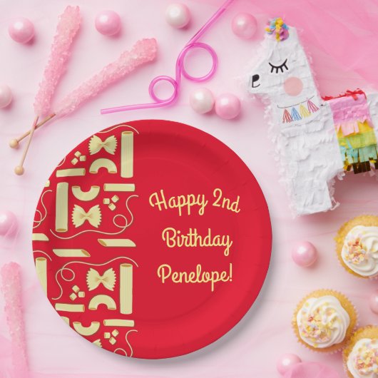 Noodles Pasta Kind 1e verjaardag Italiaanse Papieren Bordje (Feest)