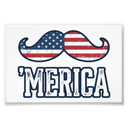 Noodlijdend Amerika Snor Patriottisch Vector Ontwe Foto Afdruk (Voorkant)
