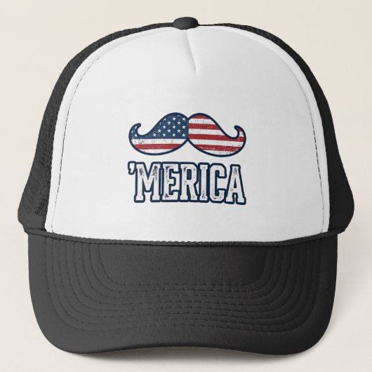 Noodlijdend Amerika Snor Patriottisch Vectorontwer Trucker Pet (Voorkant)