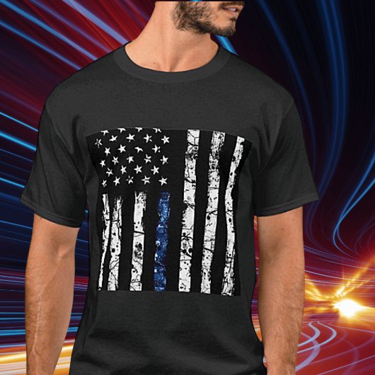 Noodlijdend blauw-lijn vlag T-shirt